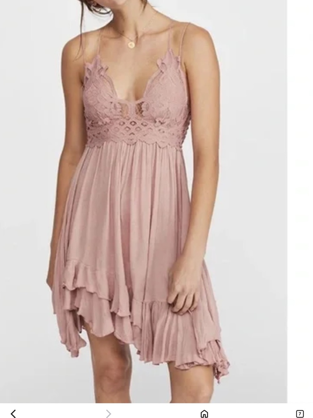 Free People Adella Slip Dress Lace-Trim Pleated Mini Blush Pink small whimsigoth - Picture 2 of 14